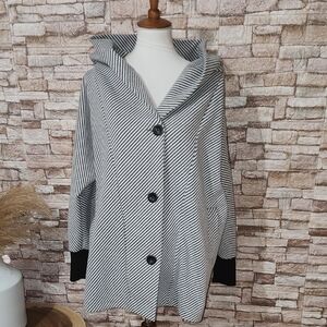 Velsatino Light Gray Striped Hooded Coat with Black White  Accents